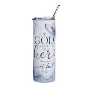 Southern Blue Scripture Tumbler — "God Is Within Her; She Will Not Fail" 20oz