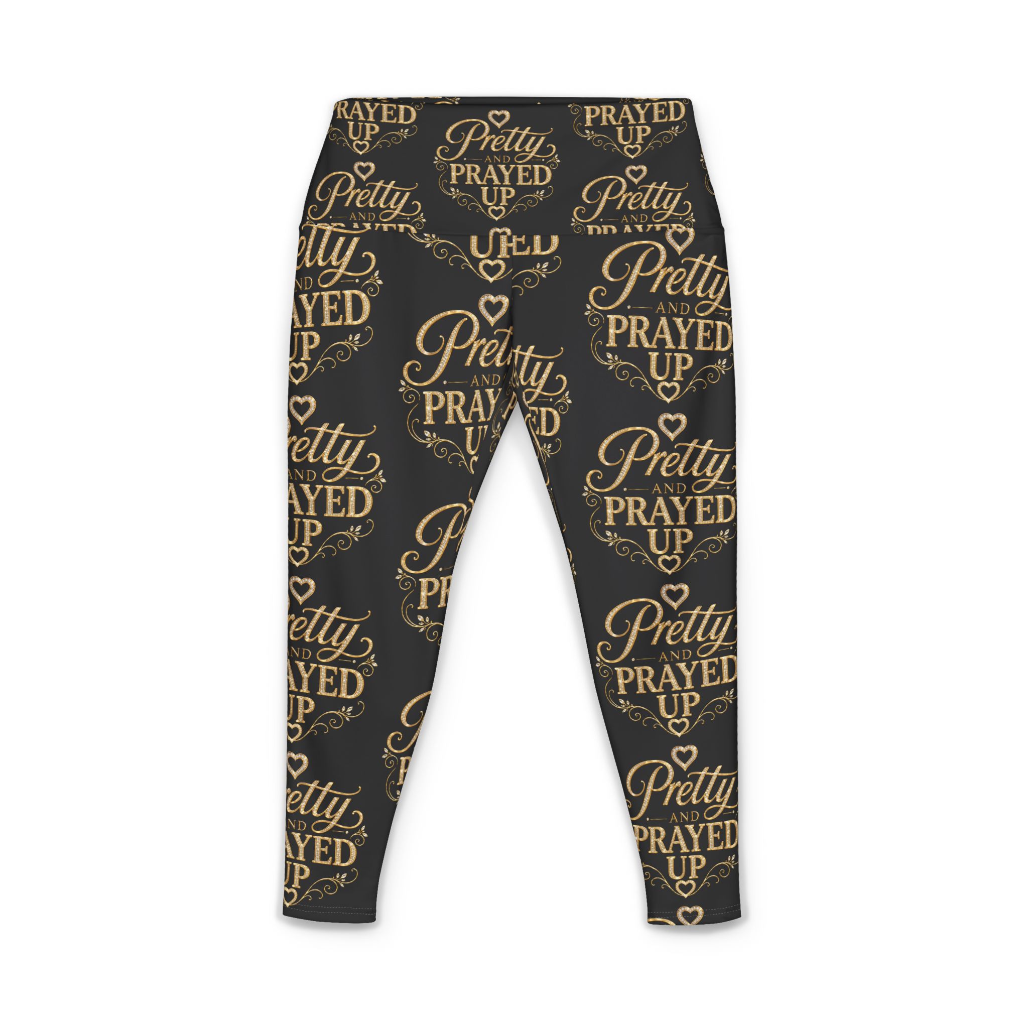 Pretty and Prayed up black and gold women’s yoga pants
