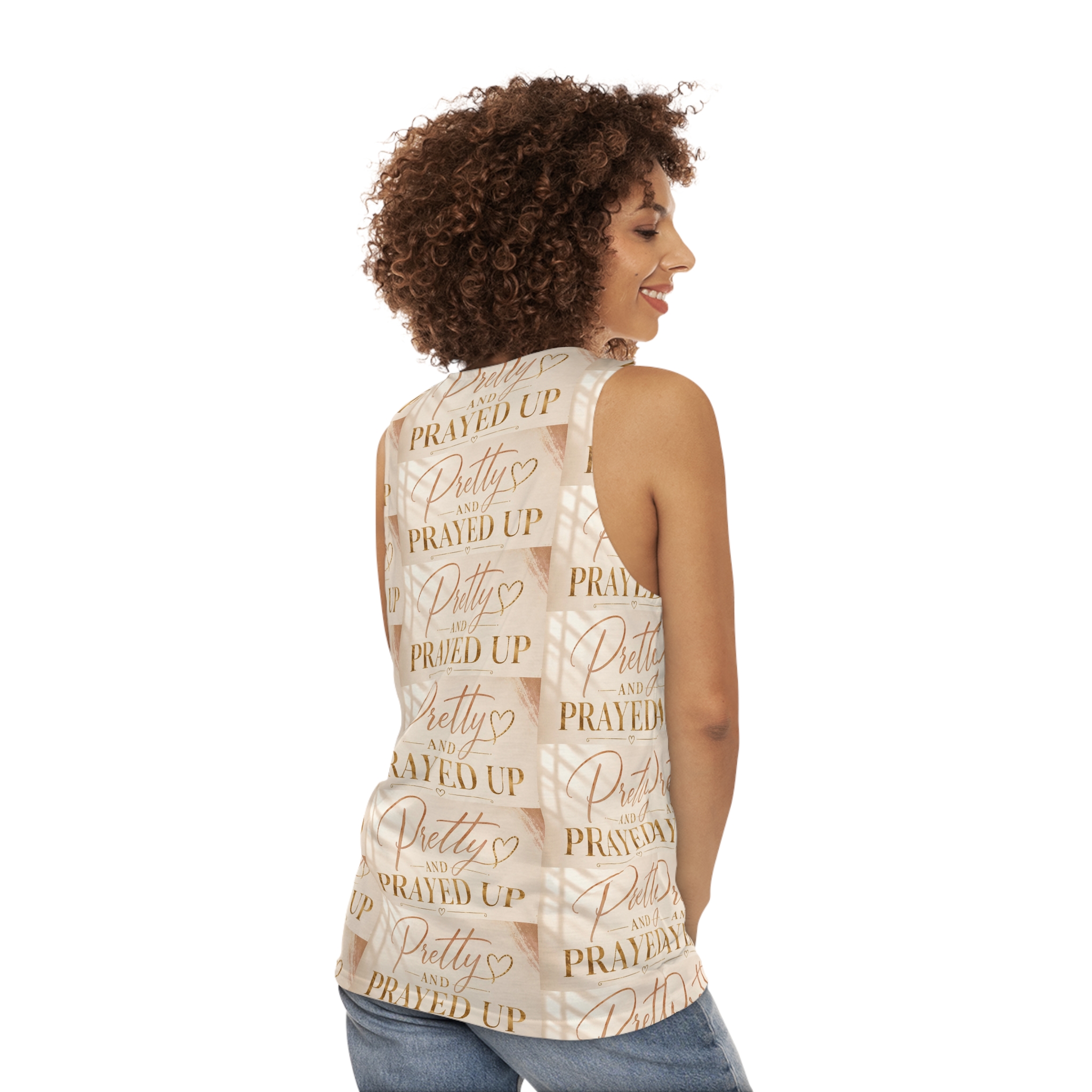 Pretty and prayed up women’s tank tan - Image 2