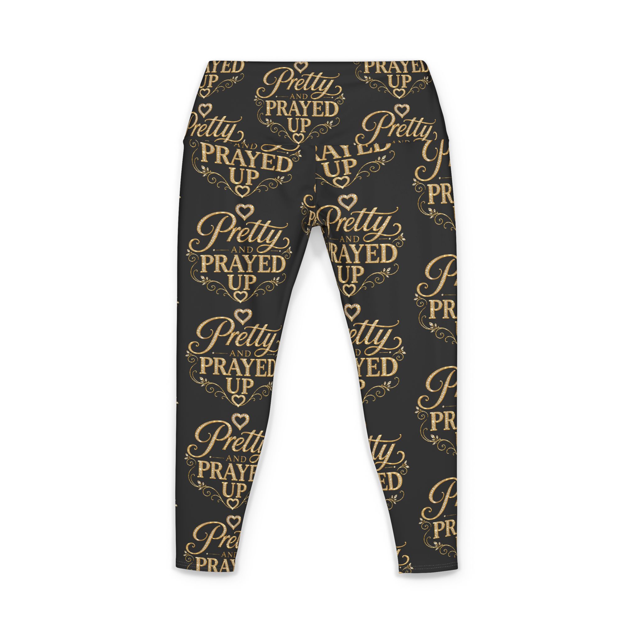 Pretty and Prayed up black and gold women’s yoga pants - Image 2