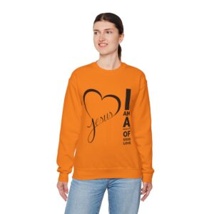 Jesus Heart Crewneck Sweatshirt – "I Am a Product of God's Love" Christian Pullover