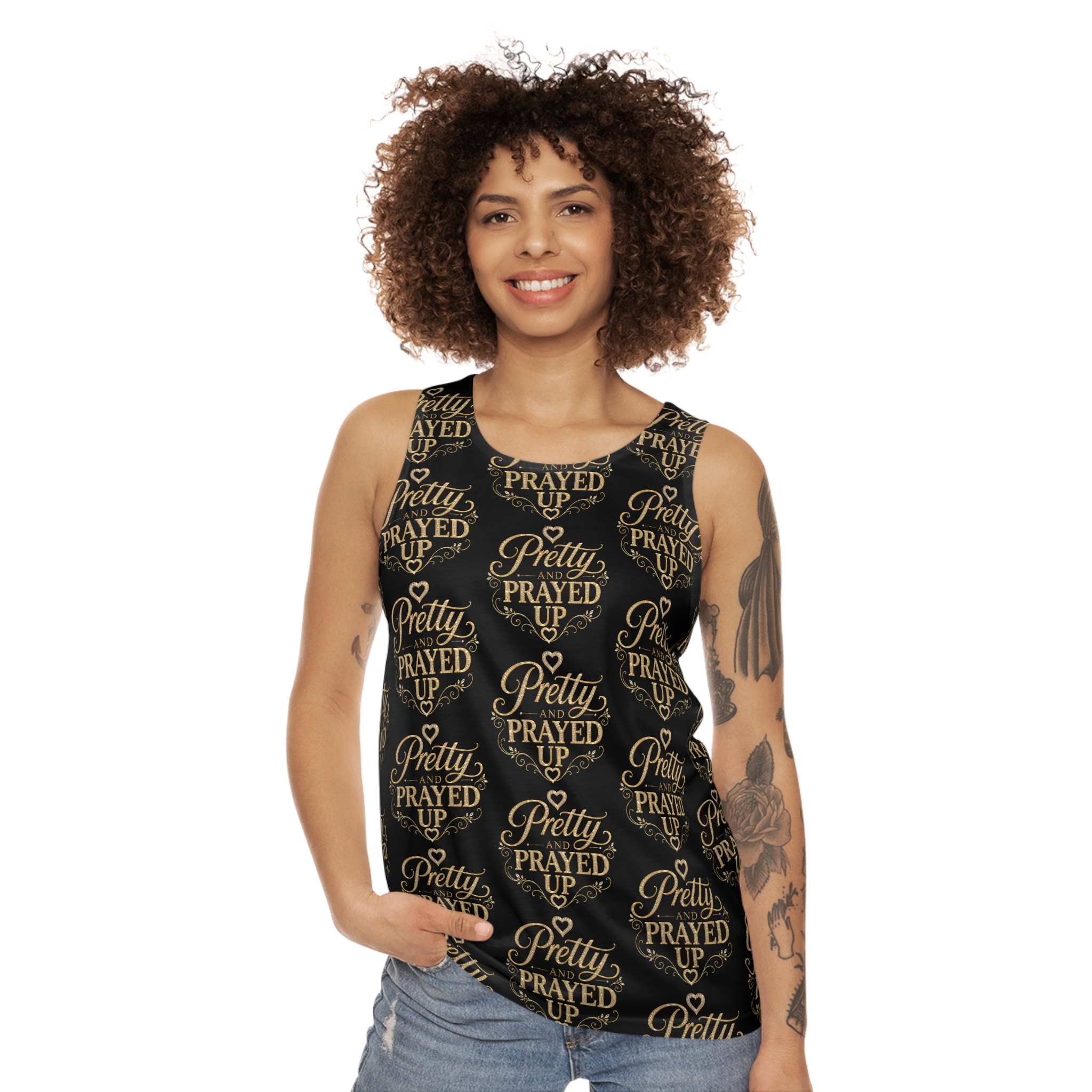 Pretty and Prayed up tank Black and gold - Image 2