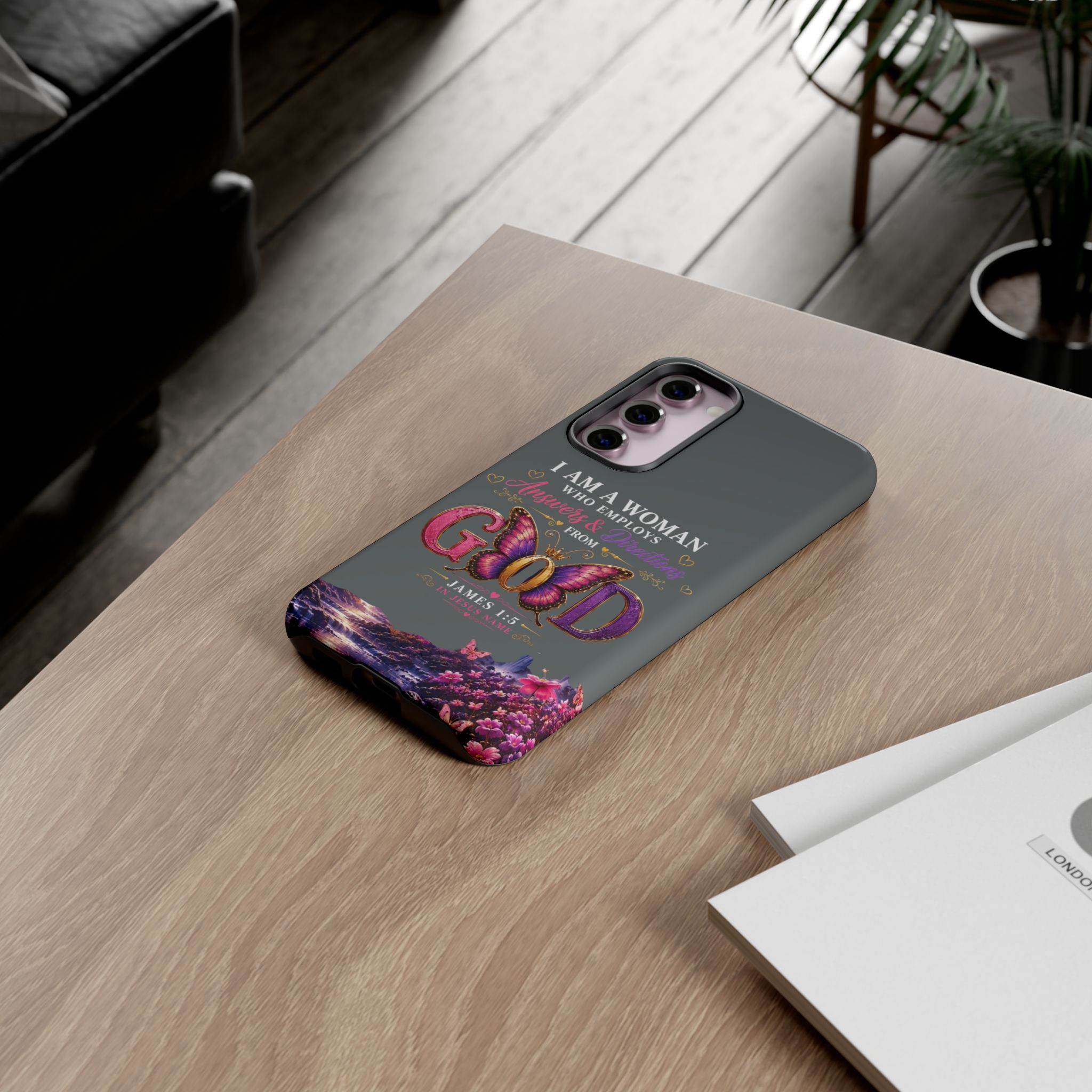 “I Am a Woman Who Employs Answers & Wisdom from God” Butterfly Design phone case - Image 70