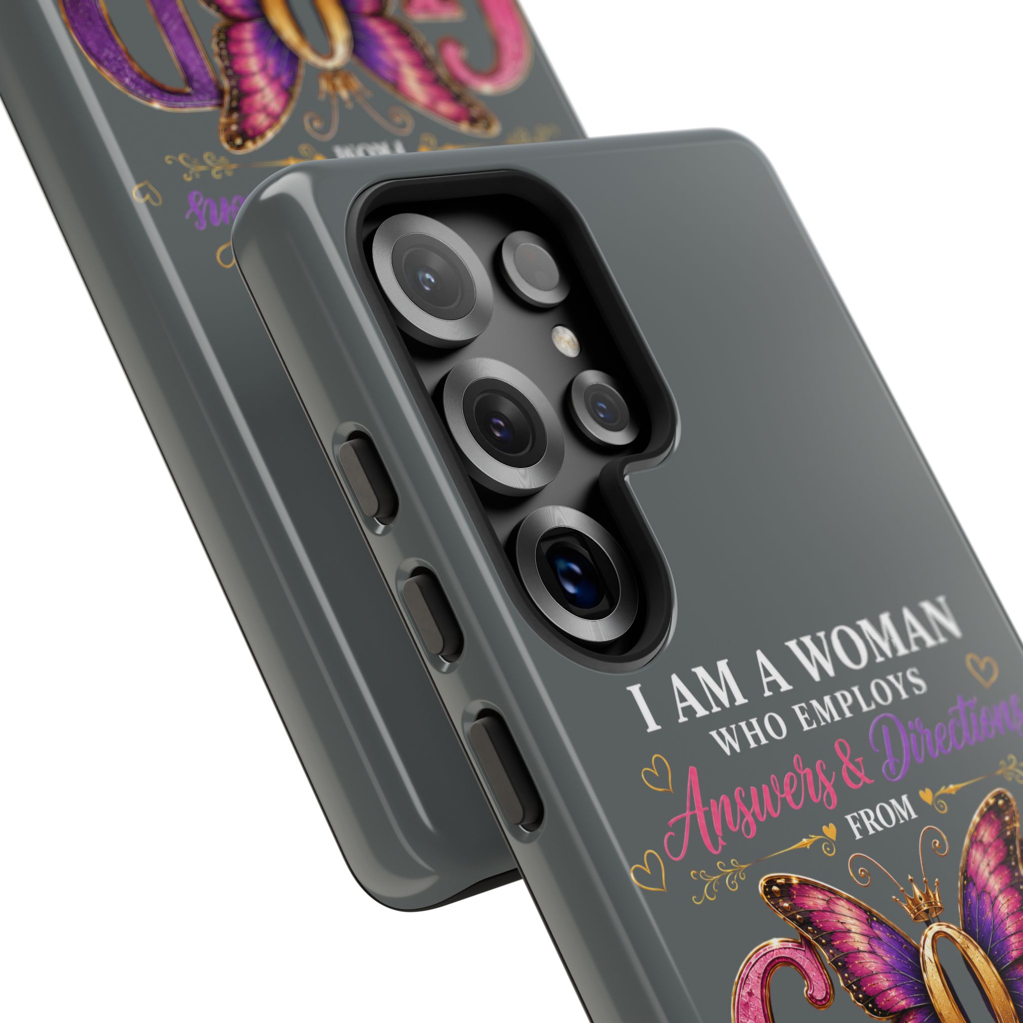 “I Am a Woman Who Employs Answers & Wisdom from God” Butterfly Design phone case - Image 145