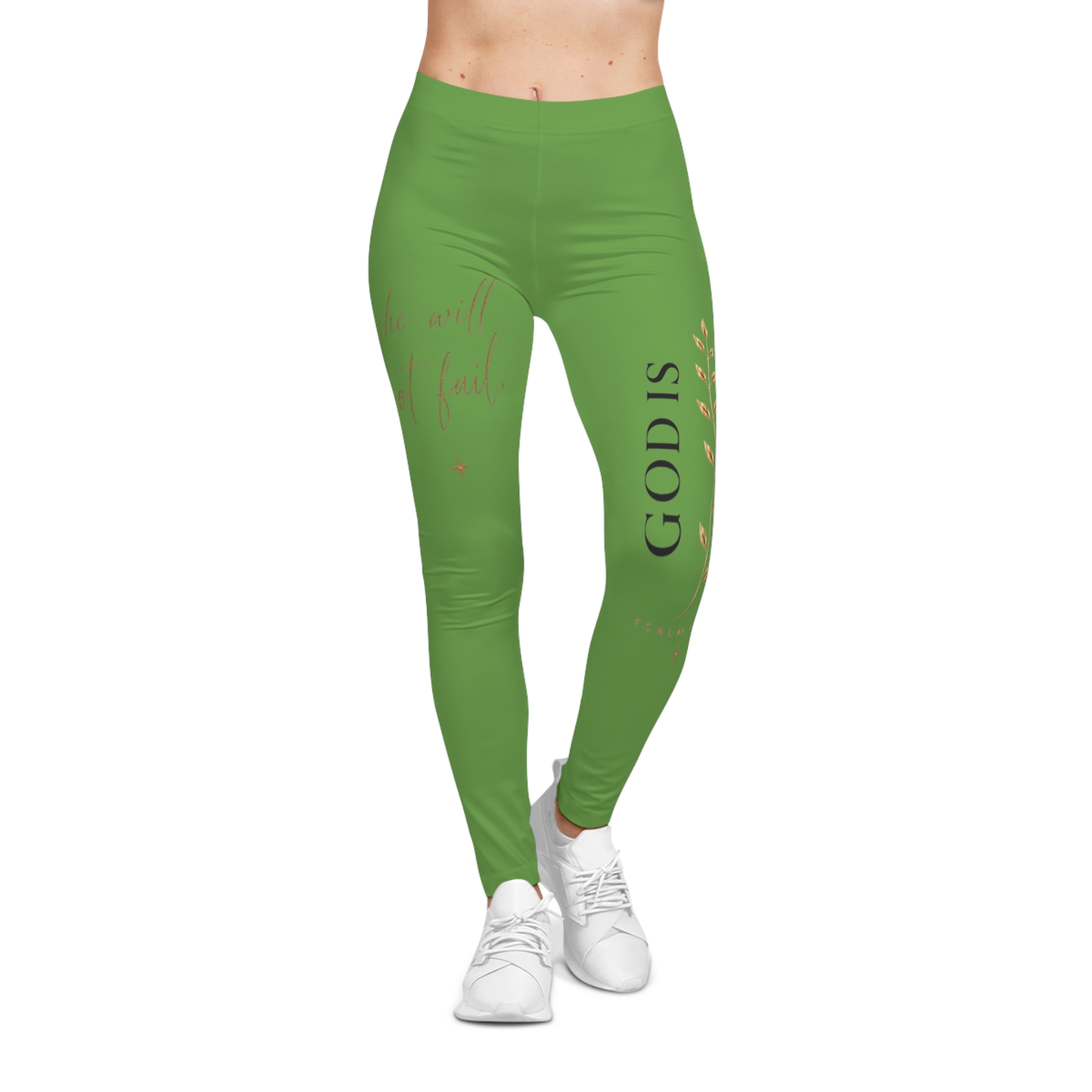 God Is Women's Leggings – Inspirational Faith-Based Green Yoga Leggings - Image 3