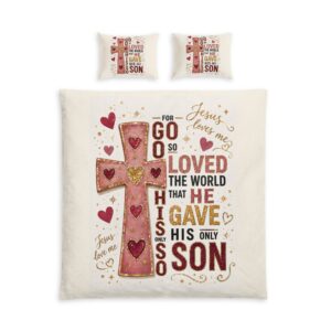 Christian Cross Cotton Bed Set — "For God So Loved the World He Gave His Only Son" Duvet Cover