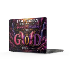 Clear MacBook Case — "I Am a Woman Who Employs Answers & Directions From God" Inspirational Butterfly Design