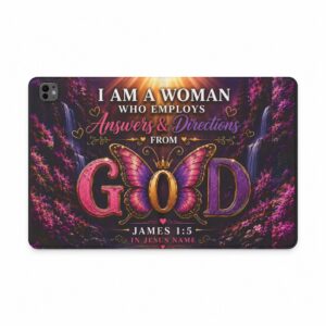 Tablet Folio Case — "I Am a Woman Who Employs Answers & Directions From God" Christian Butterfly Design (James 1:5)