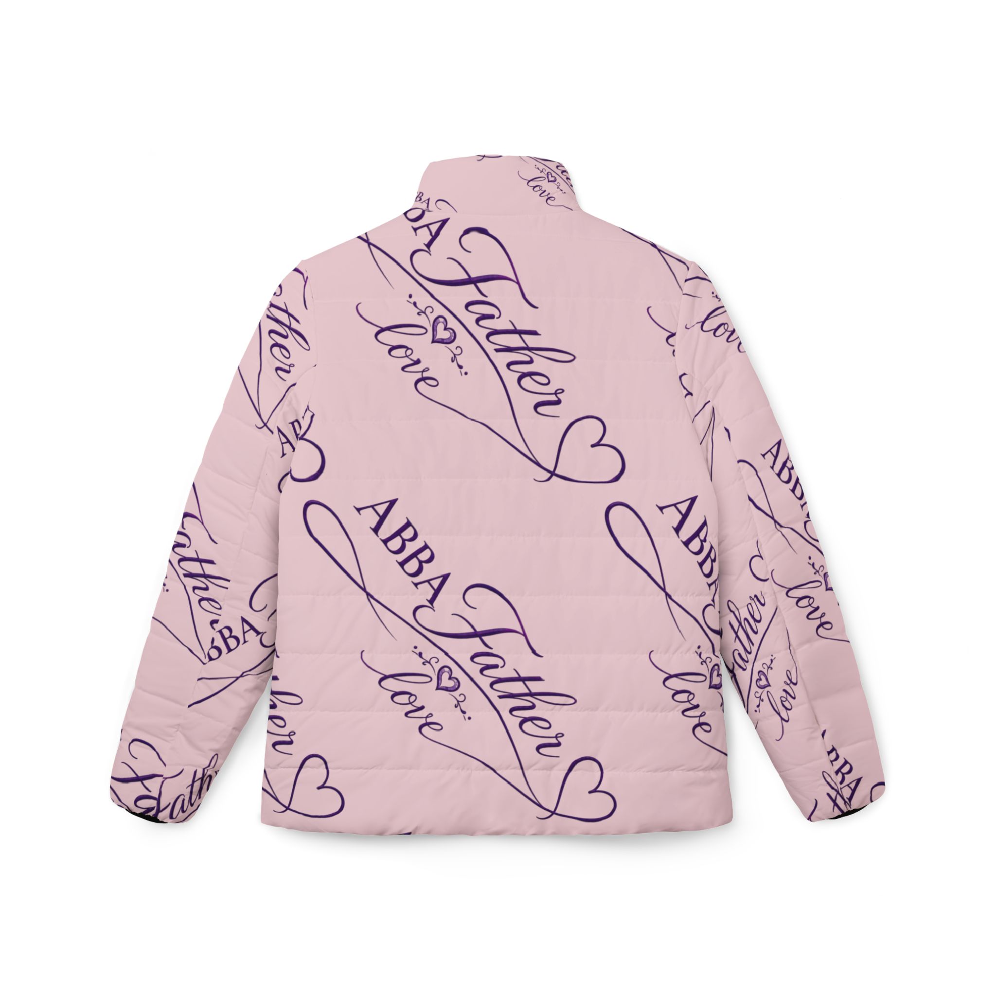 Pink ABBA Father Women’s Puffer Jacket — ’ Heart Design - Image 2