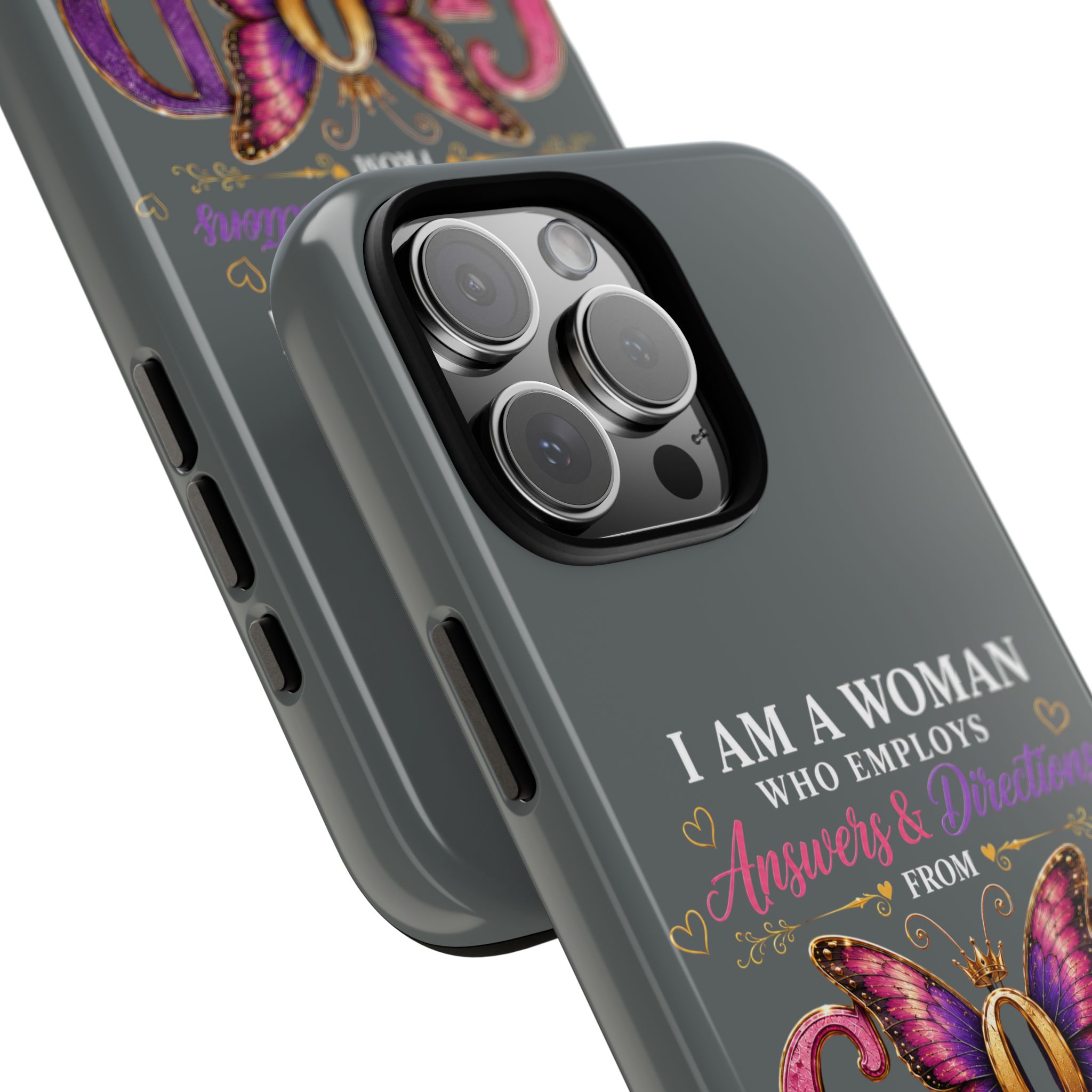 “I Am a Woman Who Employs Answers & Wisdom from God” Butterfly Design phone case - Image 124