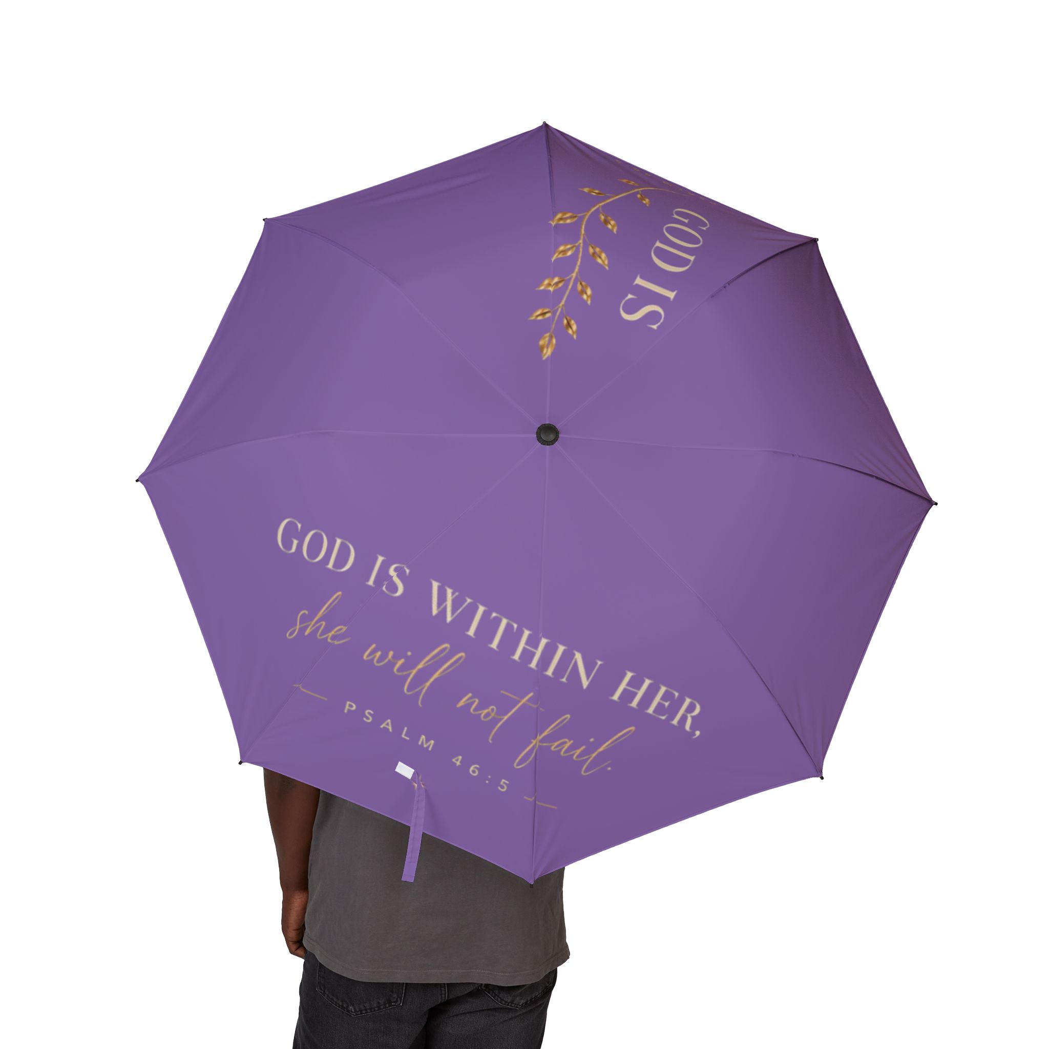Umbrella — Purple Foldable Semi-Automatic 'God Is Within Her' Inspirational Umbrella - Image 4