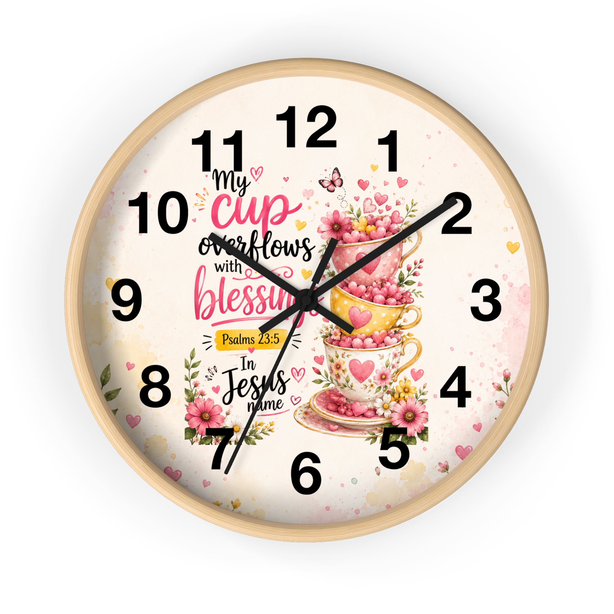 Wall Clock — "My Cup Overflows with Blessings" Floral Christian Scripture Clock (Psalms 23:5) - Image 7