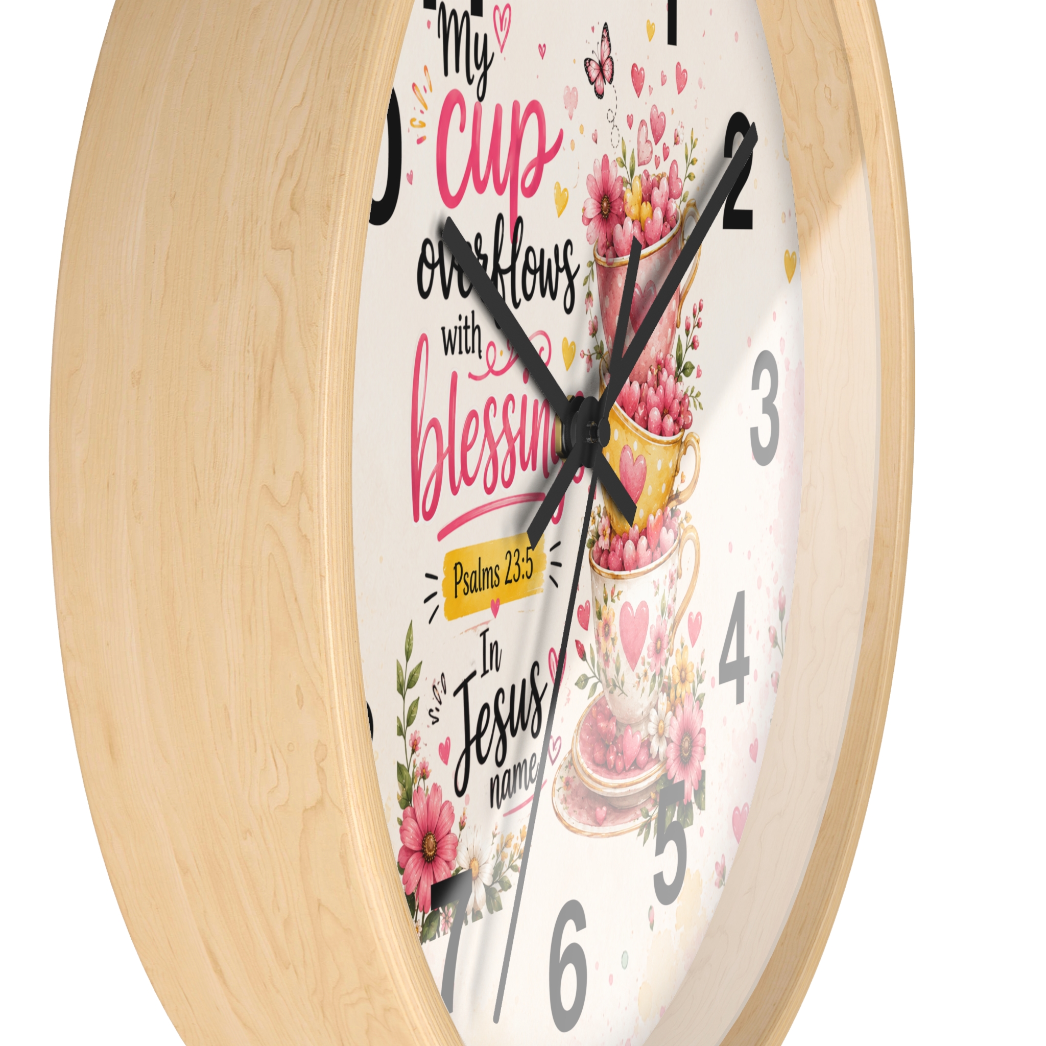 Wall Clock — "My Cup Overflows with Blessings" Floral Christian Scripture Clock (Psalms 23:5) - Image 8