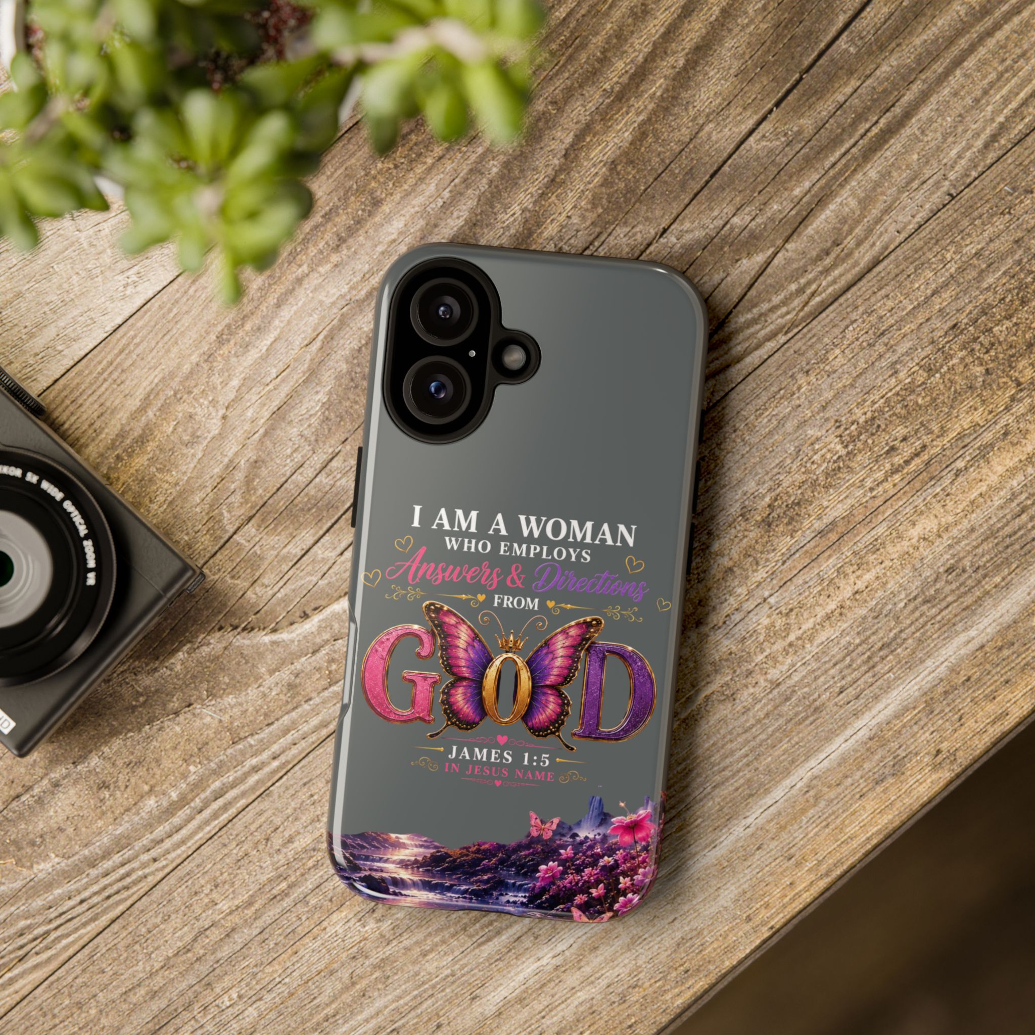 “I Am a Woman Who Employs Answers & Wisdom from God” Butterfly Design phone case - Image 4