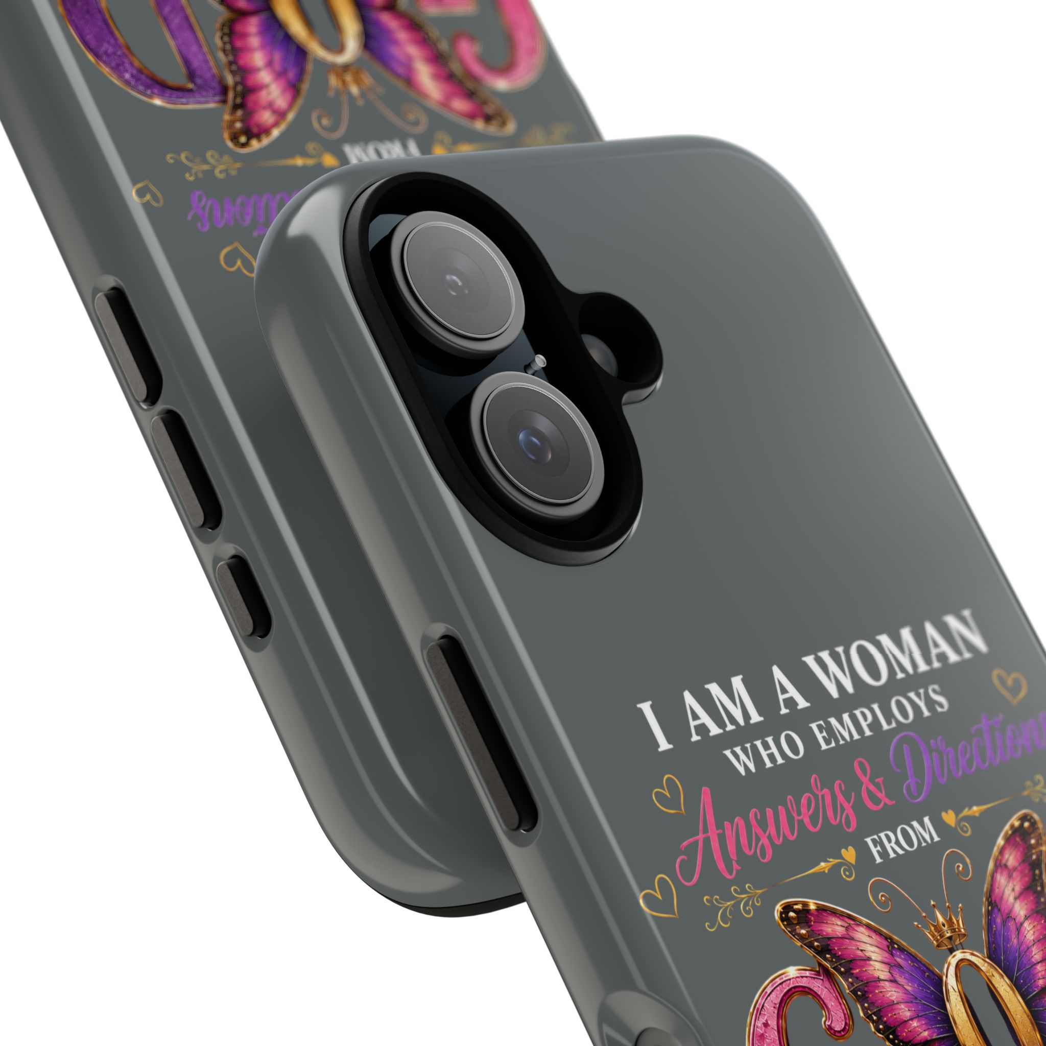 “I Am a Woman Who Employs Answers & Wisdom from God” Butterfly Design phone case - Image 2