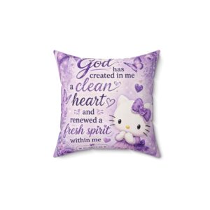 Hello Kitty Faith Pillow — "God has created in me a clean heart" Purple Decorative Pillow