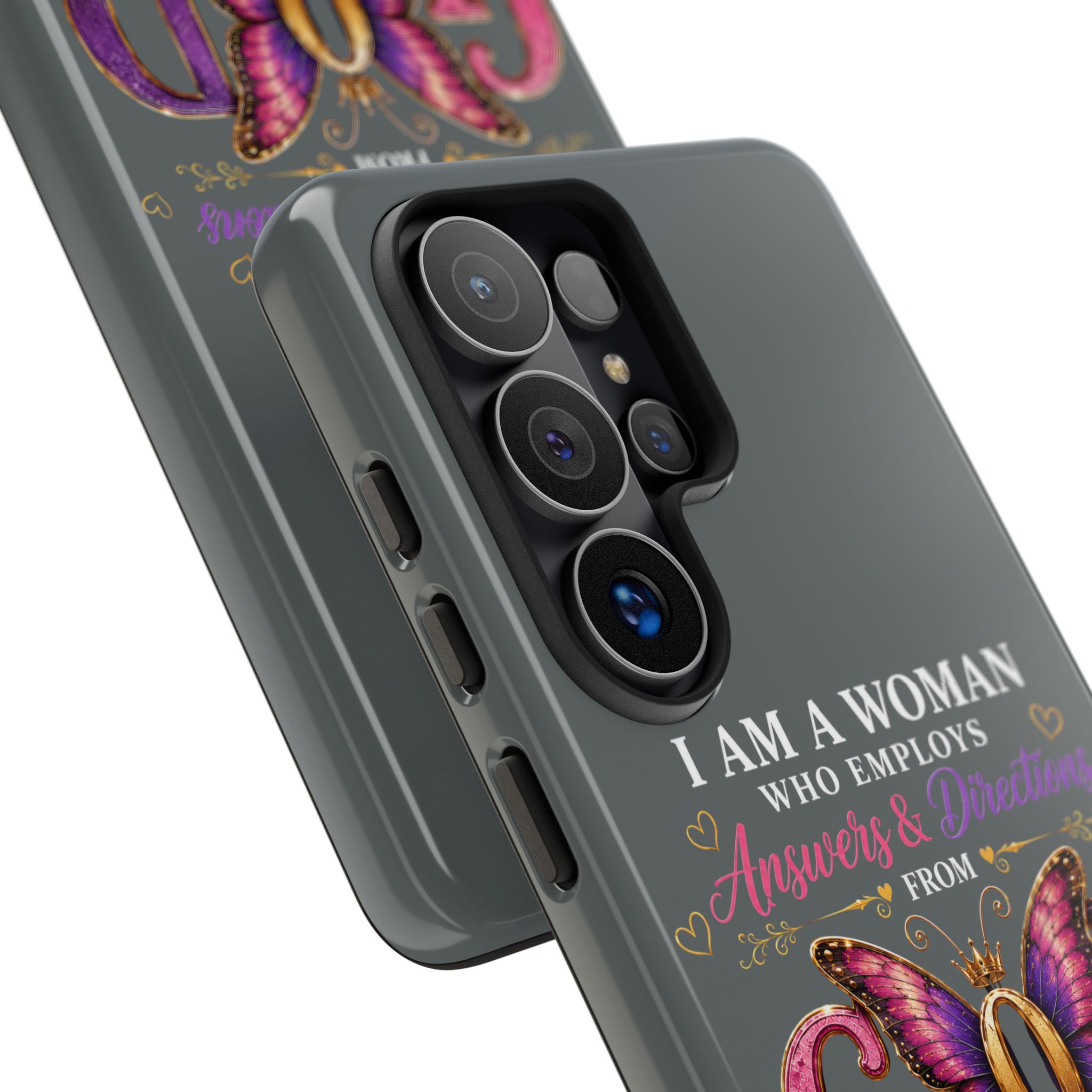 “I Am a Woman Who Employs Answers & Wisdom from God” Butterfly Design phone case - Image 157