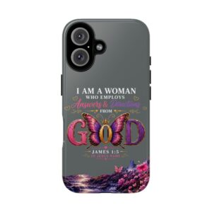 “I Am a Woman Who Employs Answers & Wisdom from God” Butterfly Design phone case