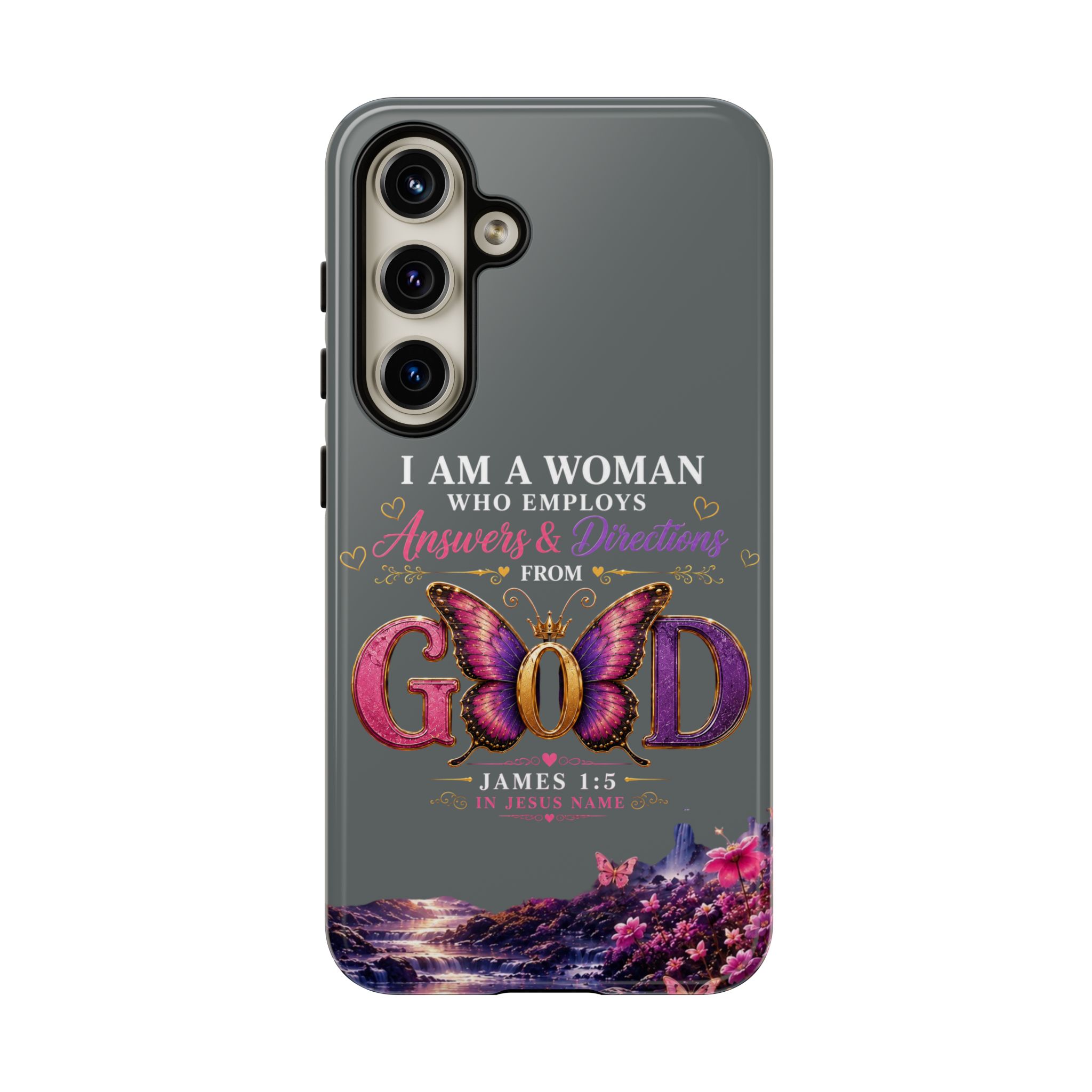 “I Am a Woman Who Employs Answers & Wisdom from God” Butterfly Design phone case - Image 95