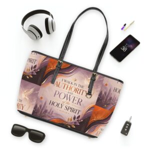 Inspirational PU Leather Shoulder Bag — "I Walk in the Authority and Power of the Holy Spirit" Tote