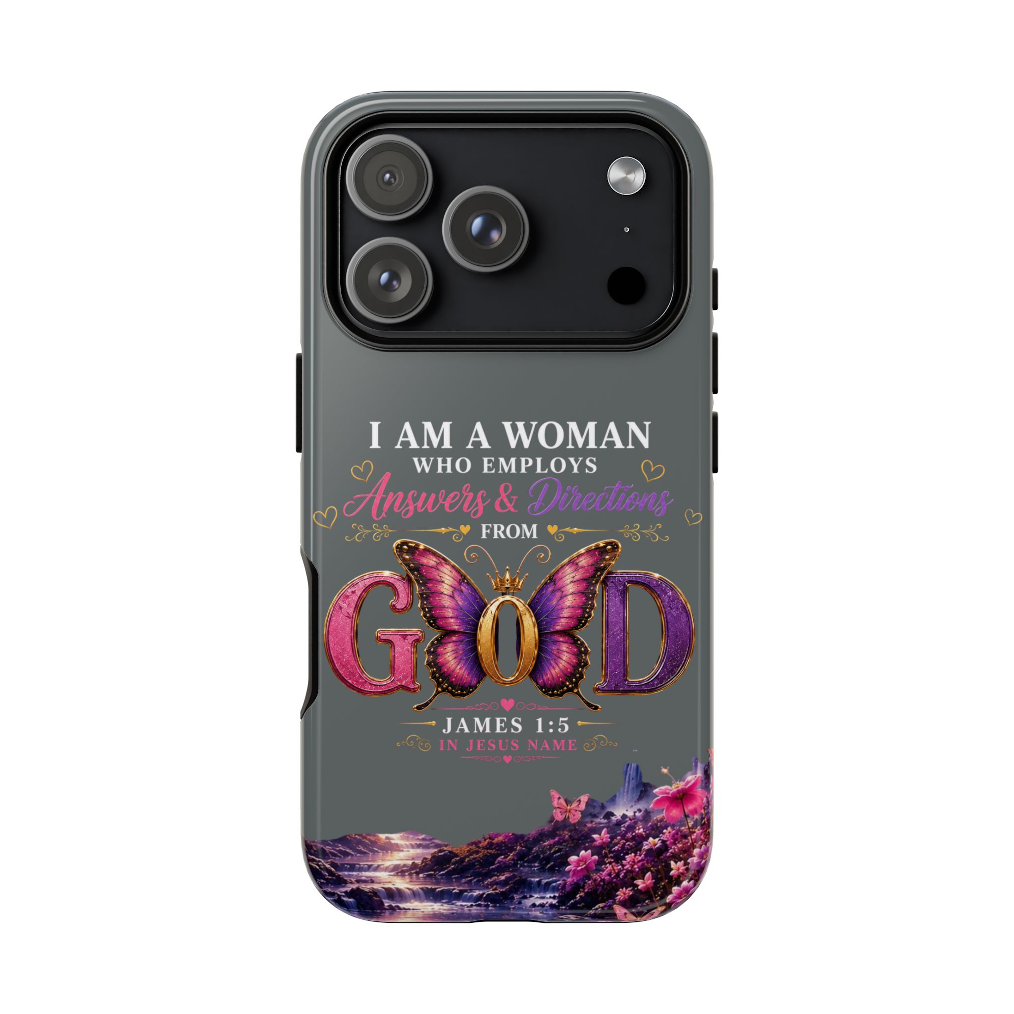 “I Am a Woman Who Employs Answers & Wisdom from God” Butterfly Design phone case - Image 150