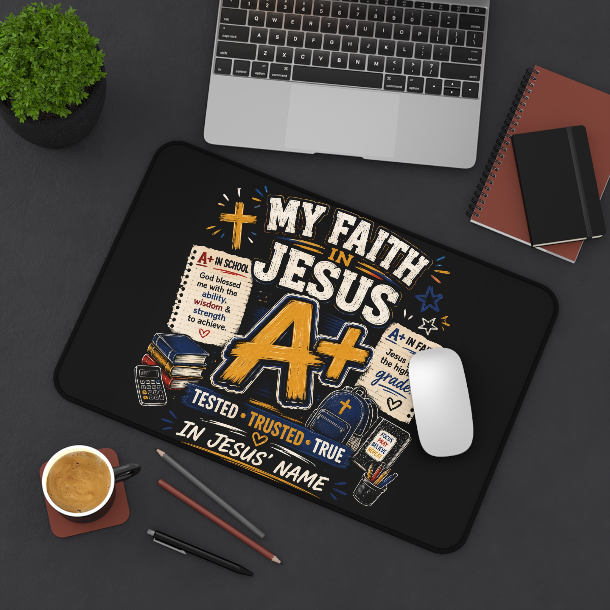 Faith in Jesus A+ Mouse pad— Christian Desk Pad for Students & Teachers - Image 4