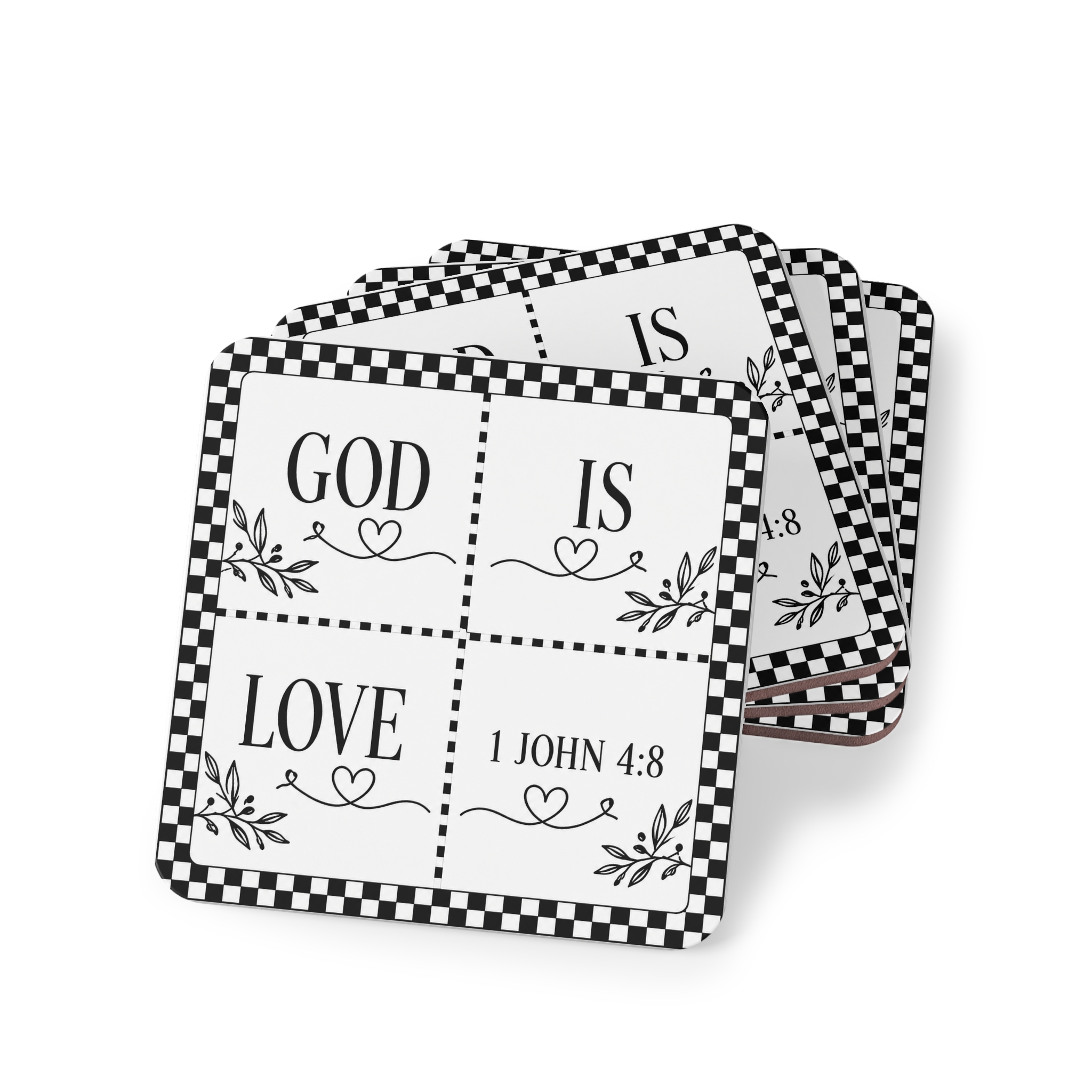 God Is Love Coasters – 1 John 4:8 Ceramic Drink Coaster Set, Black & White Farmhouse Religious Home Decor - Image 3