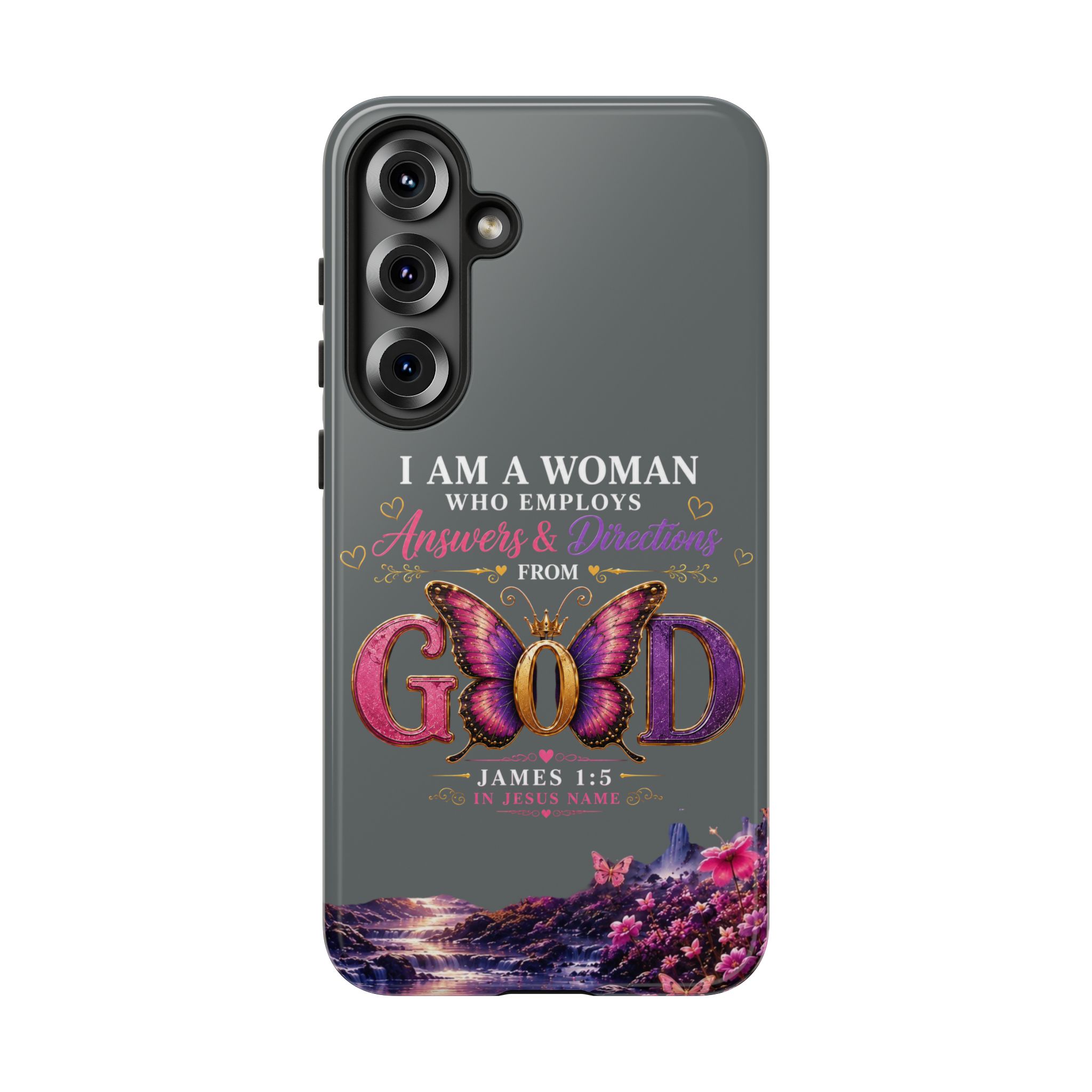 “I Am a Woman Who Employs Answers & Wisdom from God” Butterfly Design phone case - Image 140