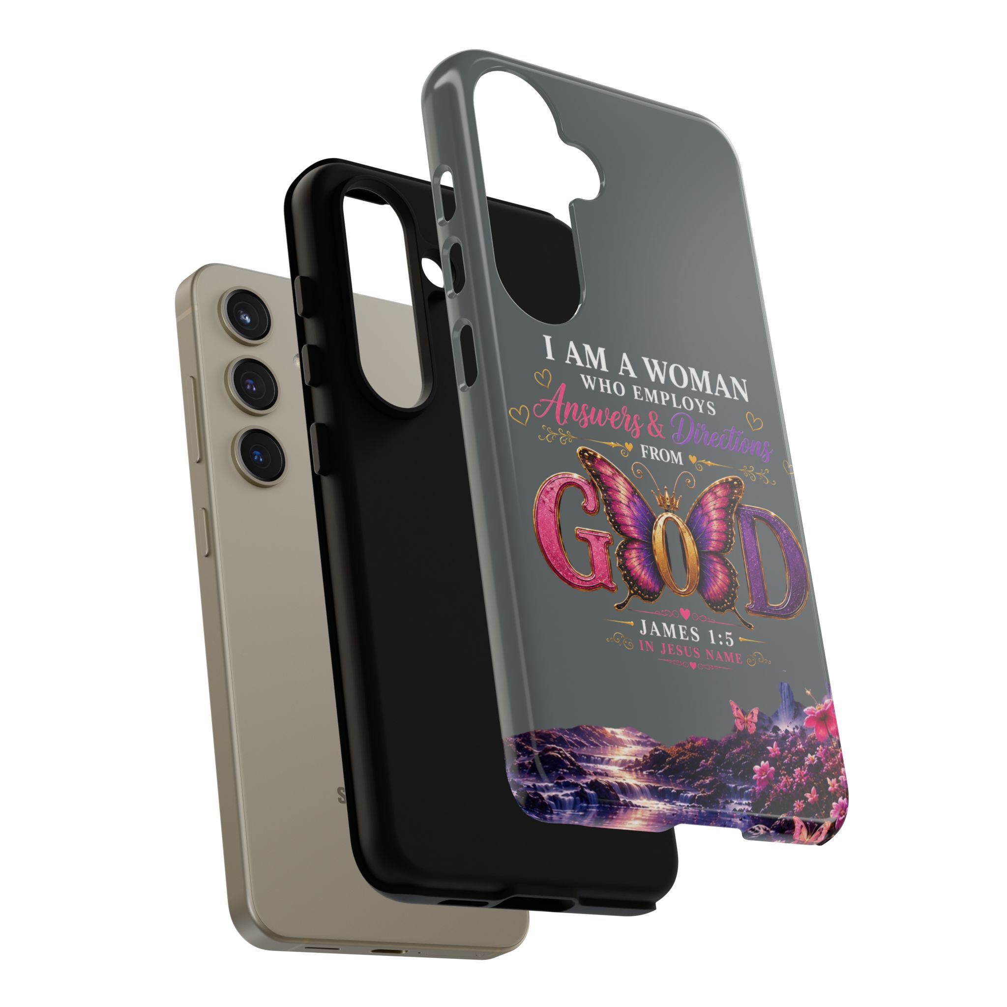 “I Am a Woman Who Employs Answers & Wisdom from God” Butterfly Design phone case - Image 98