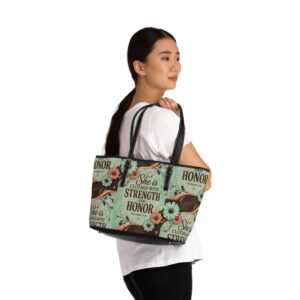 She Is Clothed with Strength and Honor Floral PU Leather Shoulder Bag — Teal & Brown