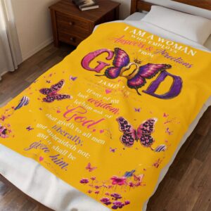 Christian Butterfly Velveteen Plush Blanket – "I Am a Woman Who Employs Answers & Directions from God" Inspirational Throw