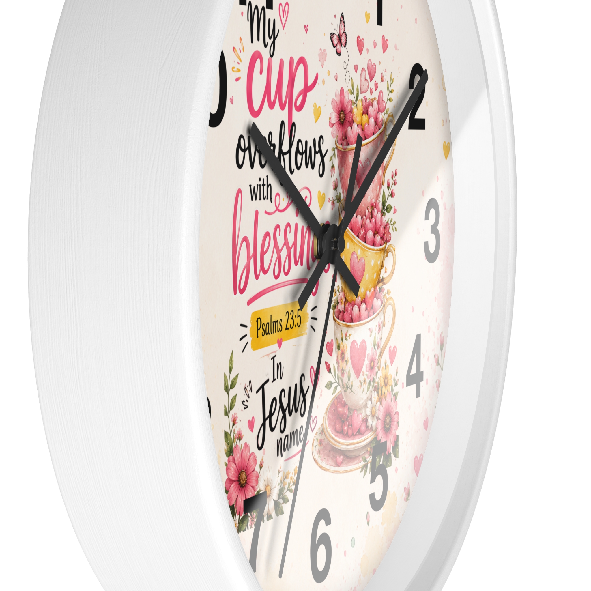 Wall Clock — "My Cup Overflows with Blessings" Floral Christian Scripture Clock (Psalms 23:5) - Image 5