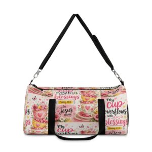 Blessed Cup Duffel Bag – "My Cup Overflows with Blessings" Floral Christian Travel Bag