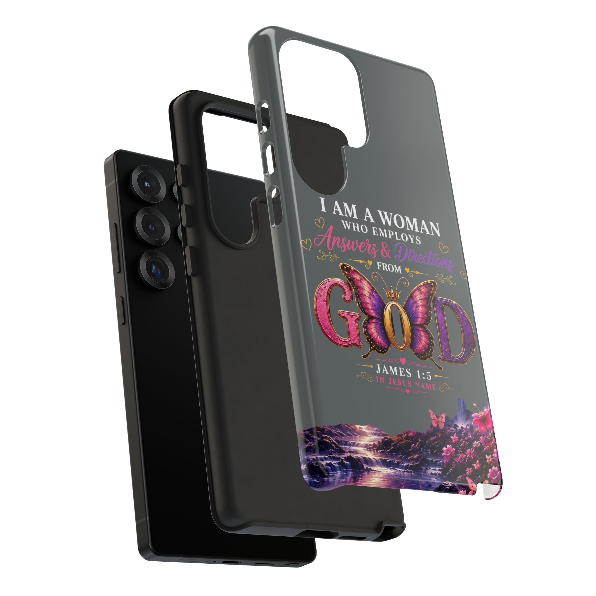 “I Am a Woman Who Employs Answers & Wisdom from God” Butterfly Design phone case - Image 147
