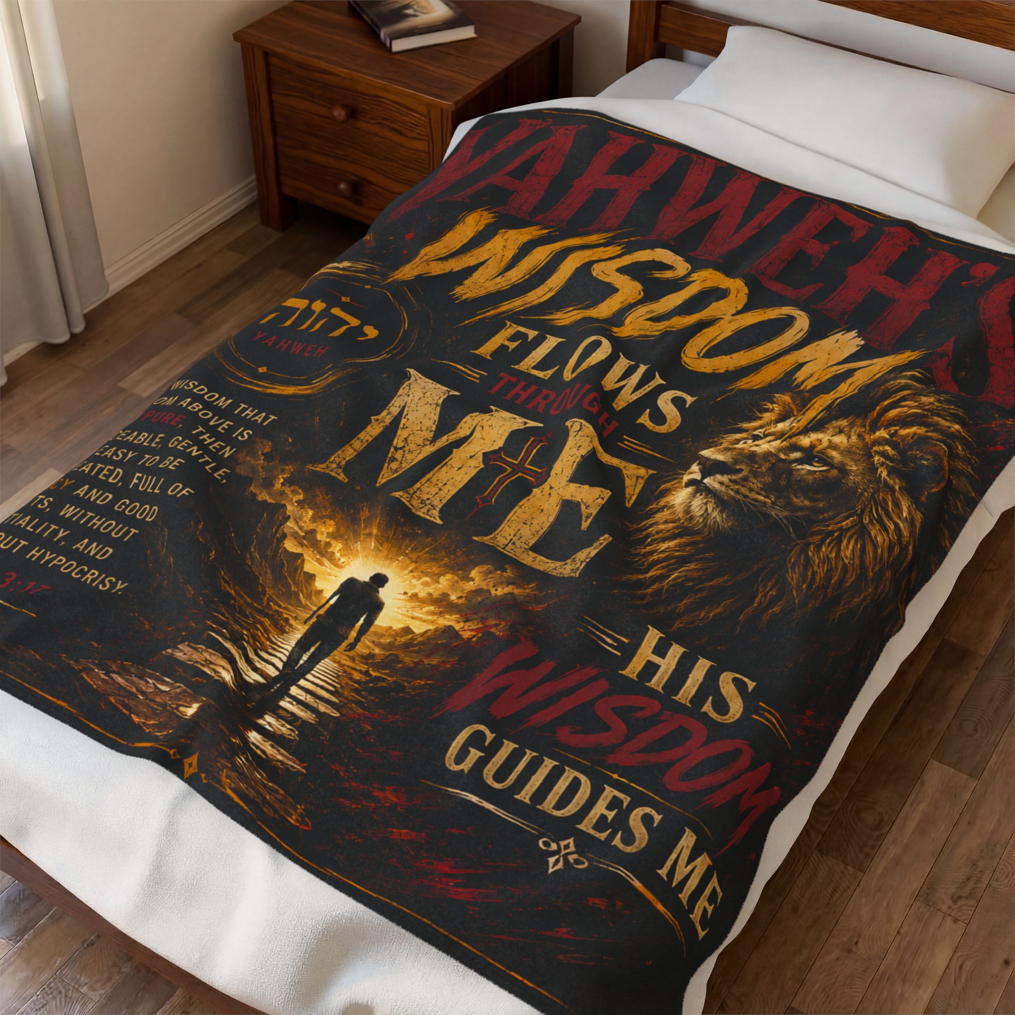 Yahweh's Wisdom Plush Blanket — Inspirational Christian Lion Throw - Image 3
