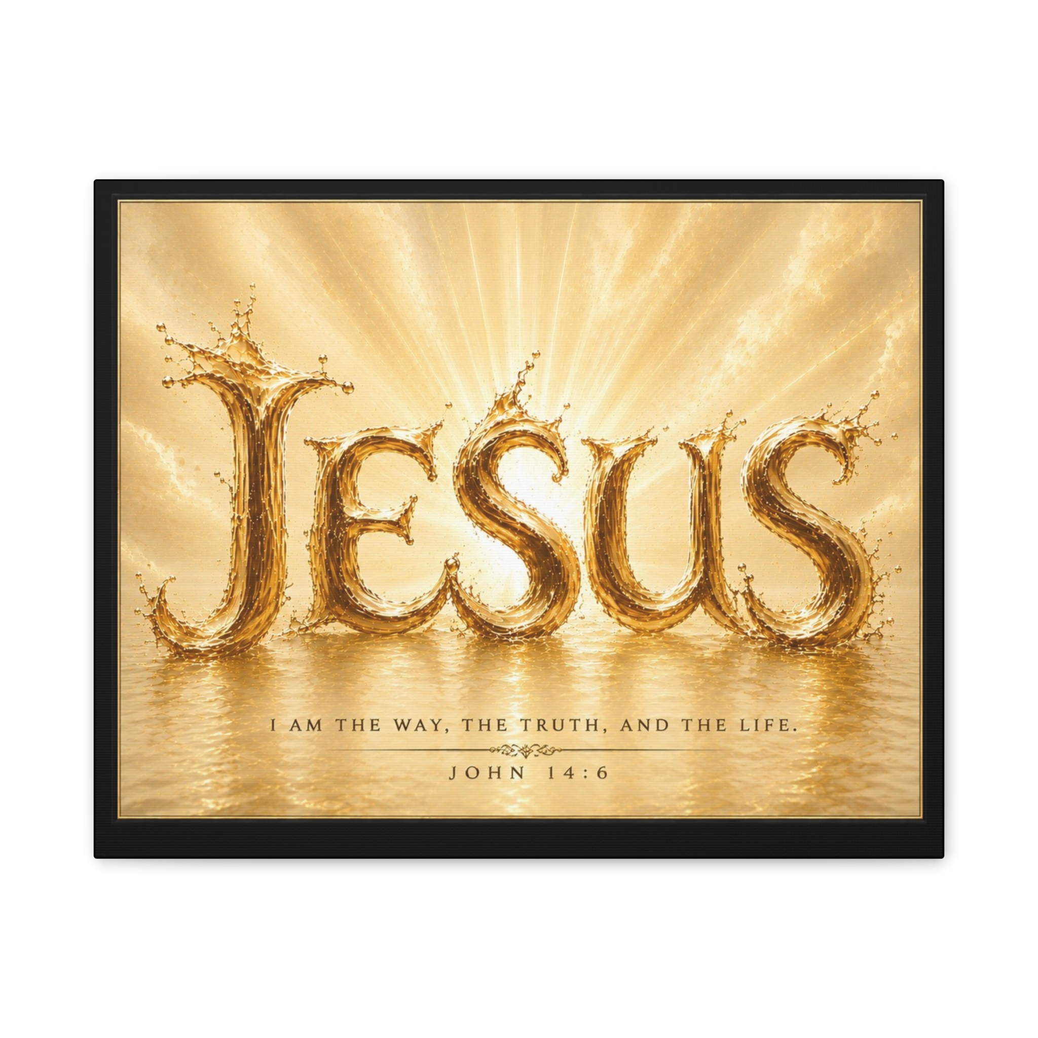 Jesus Water Gold Canvas Wall Art — John 14:6 Inspirational Christian Decor
