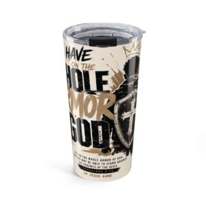 20oz Christian Tumbler — "Whole Armor of God" Scripture Travel Mug