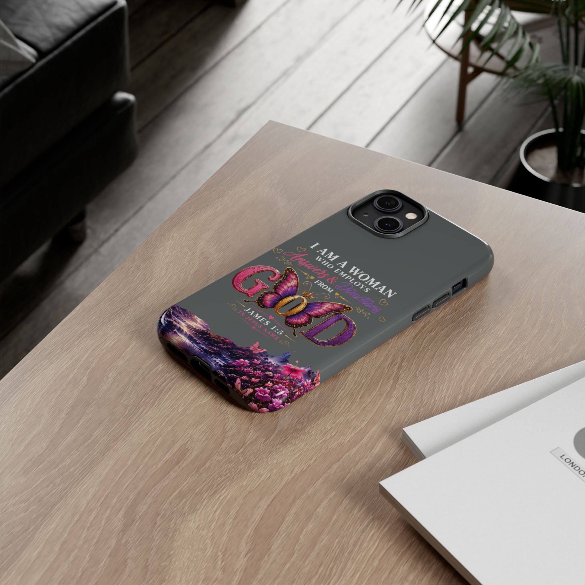 “I Am a Woman Who Employs Answers & Wisdom from God” Butterfly Design phone case - Image 58