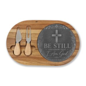 Engraved Faith Charcuterie Board – “Be Still and Know That I Am God” Cheese Serving Set