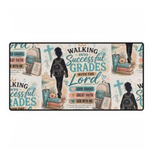 Faith-Based School Desk Mat — "Walking Into Successful Grades with the Lord" Inspirational Desk Pad