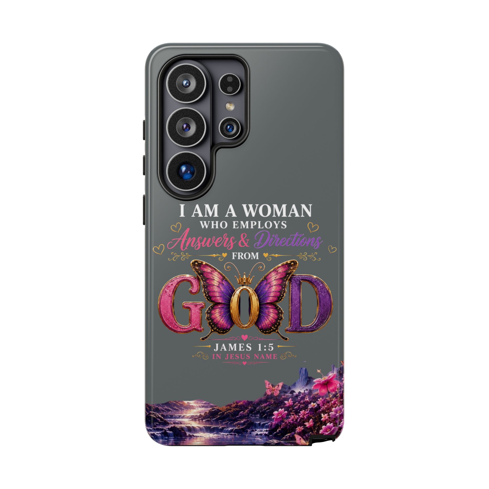 “I Am a Woman Who Employs Answers & Wisdom from God” Butterfly Design phone case - Image 156