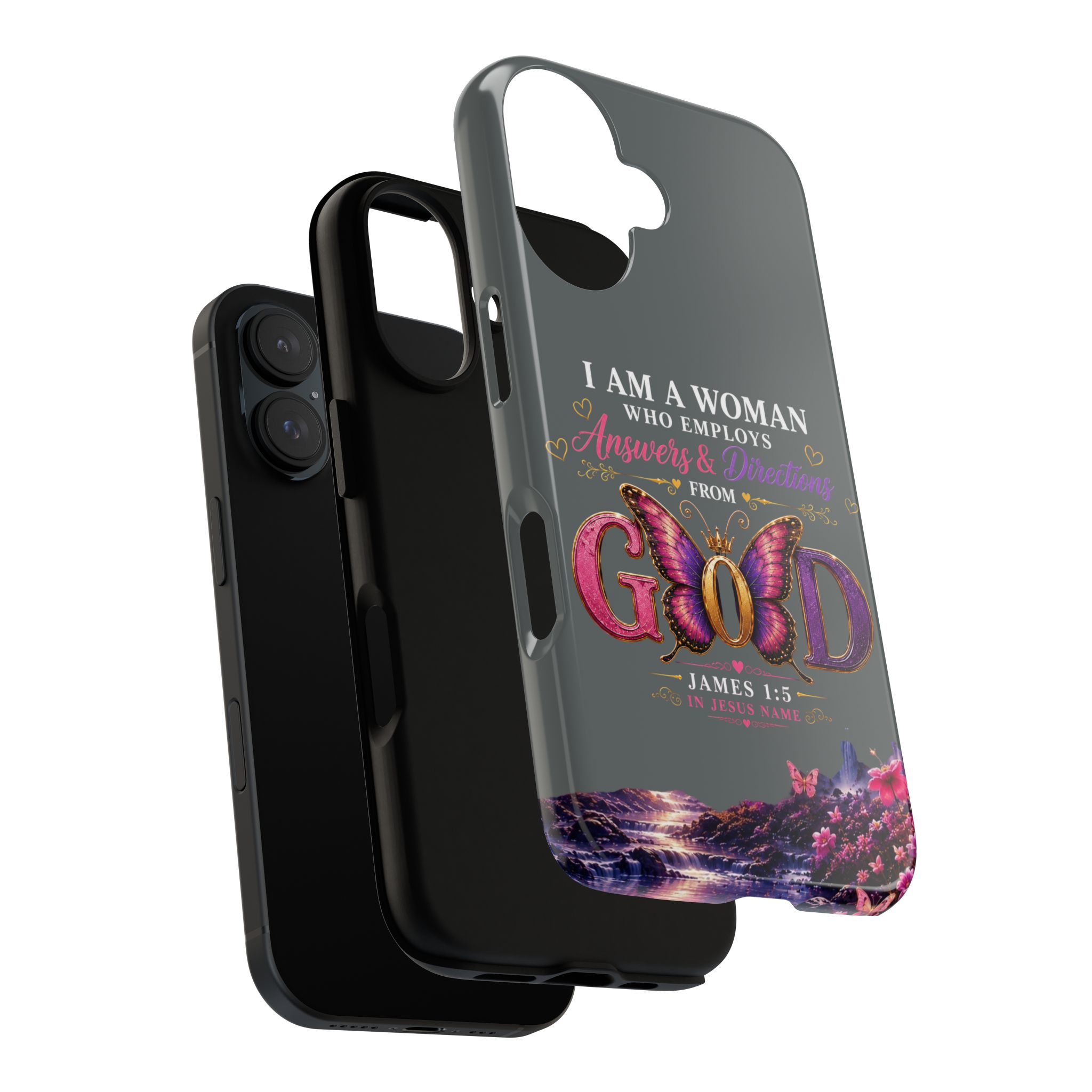 “I Am a Woman Who Employs Answers & Wisdom from God” Butterfly Design phone case - Image 3