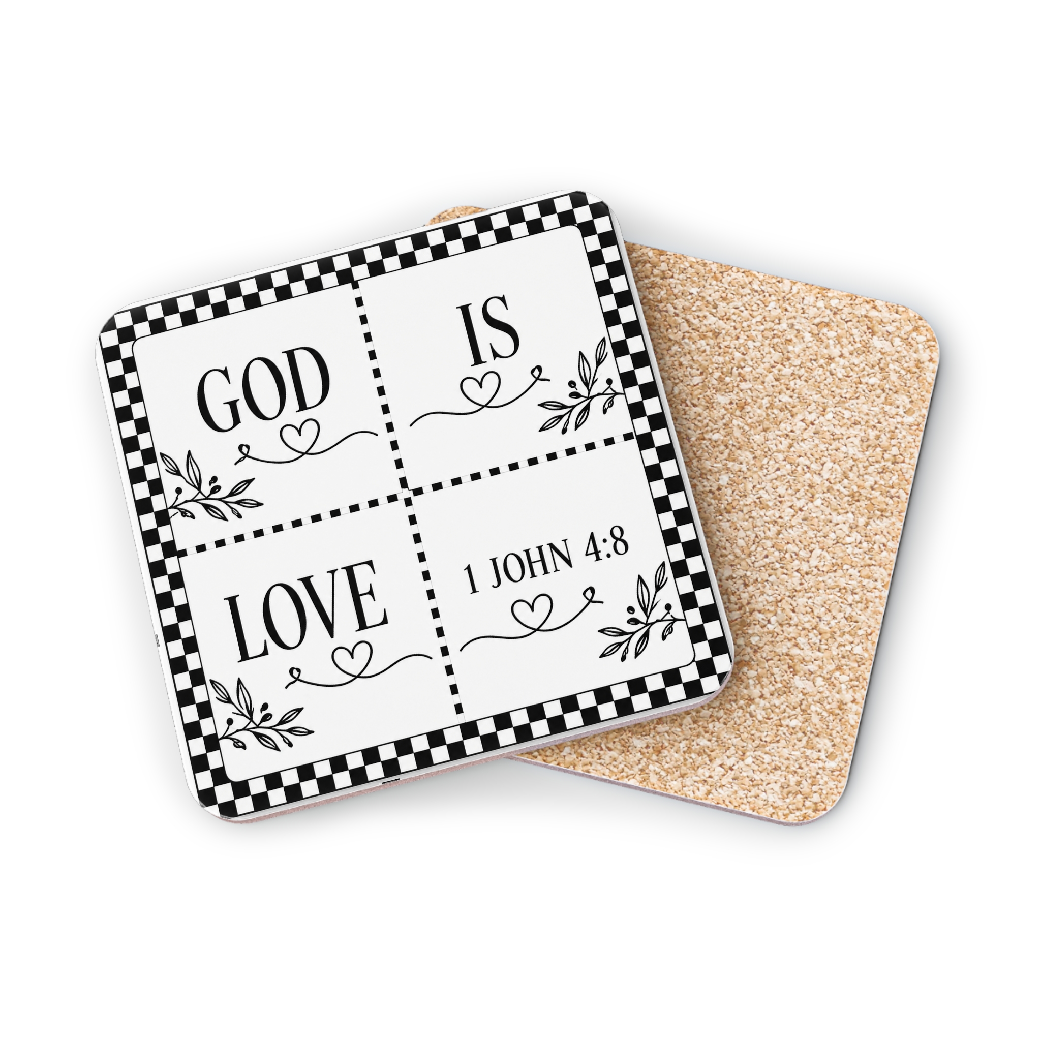 God Is Love Coasters – 1 John 4:8 Ceramic Drink Coaster Set, Black & White Farmhouse Religious Home Decor - Image 2