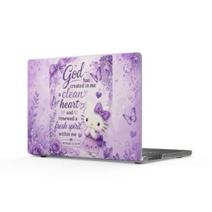 Purple 'God Has Created in Me a Clean Heart' MacBook Case — Cute Faith-Based Hello Kitty Design