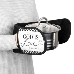 God Is Love Oven Mitts - Inspirational Quilted Pot Holder for Baking & Cooking