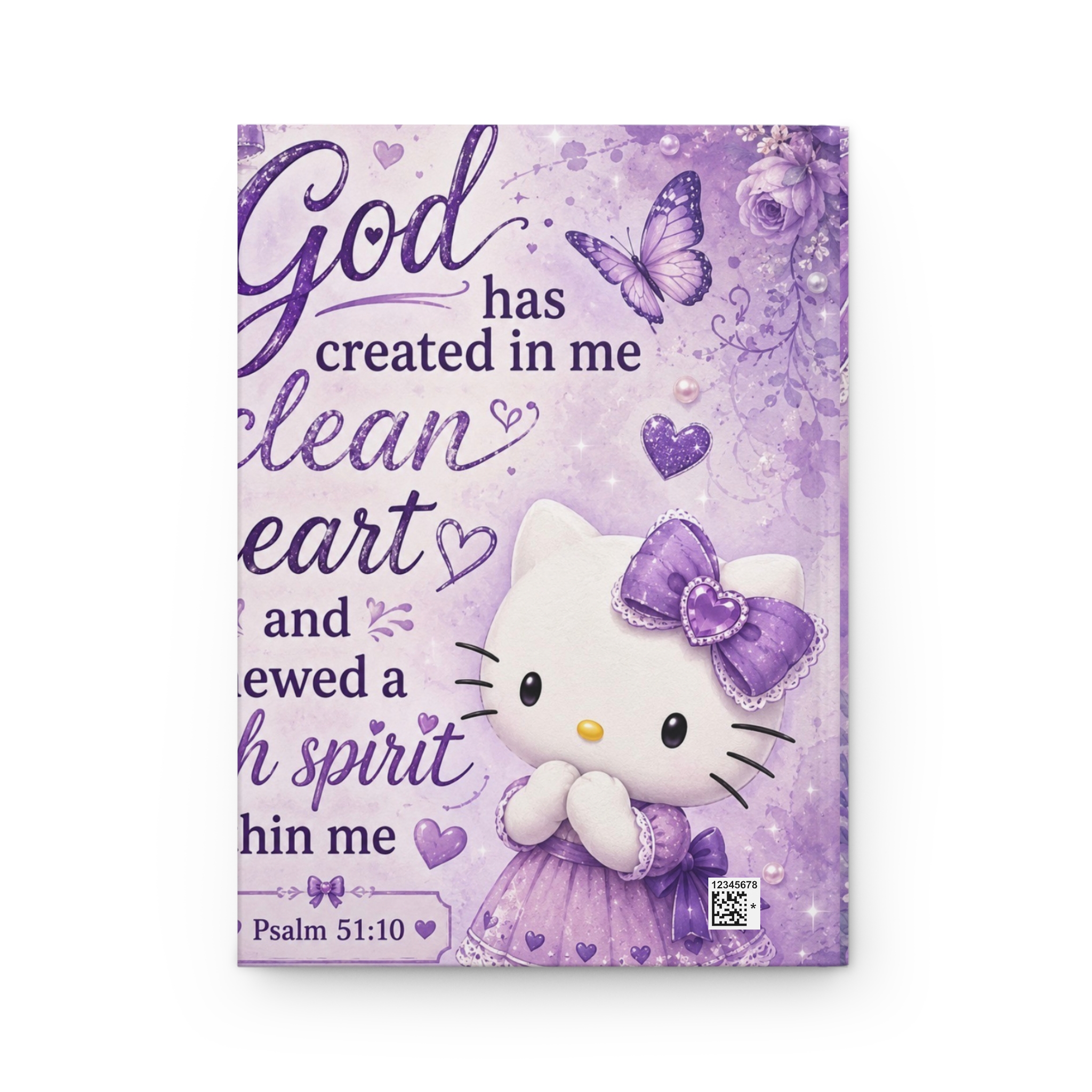 Hello Kitty Psalm 51:10 Hardcover Journal — "God has created in me a clean heart" Purple Faith Notebook - Image 2