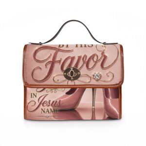 Surrounded by His Favor Waterproof Canvas Bag – Psalm 5:12 Cross & Heels Tote