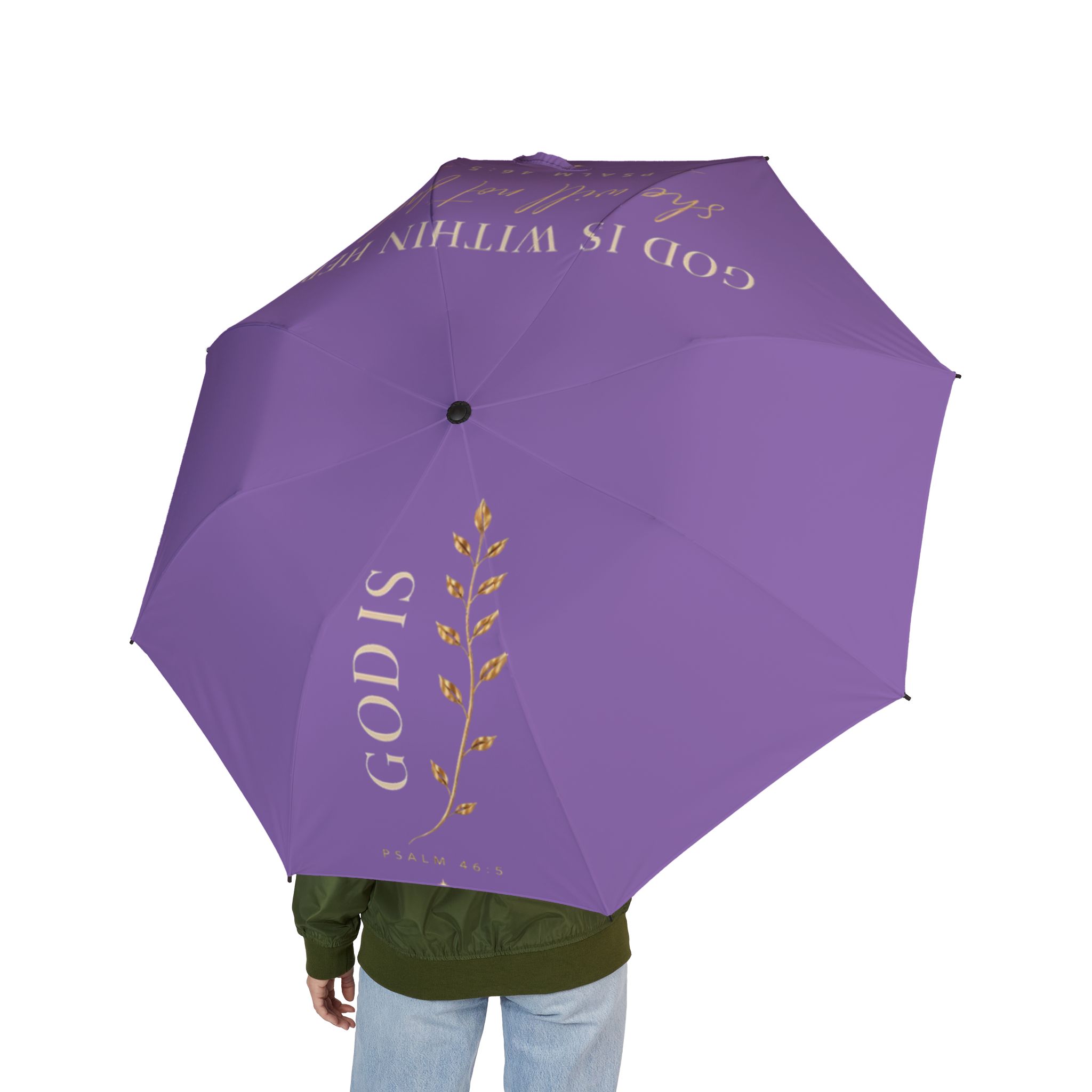 Umbrella — Purple Foldable Semi-Automatic 'God Is Within Her' Inspirational Umbrella - Image 3