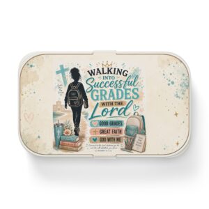 Christian Kids Bento Lunch Box — “Walking Into Successful Grades with the Lord” Inspirational School Lunchbox