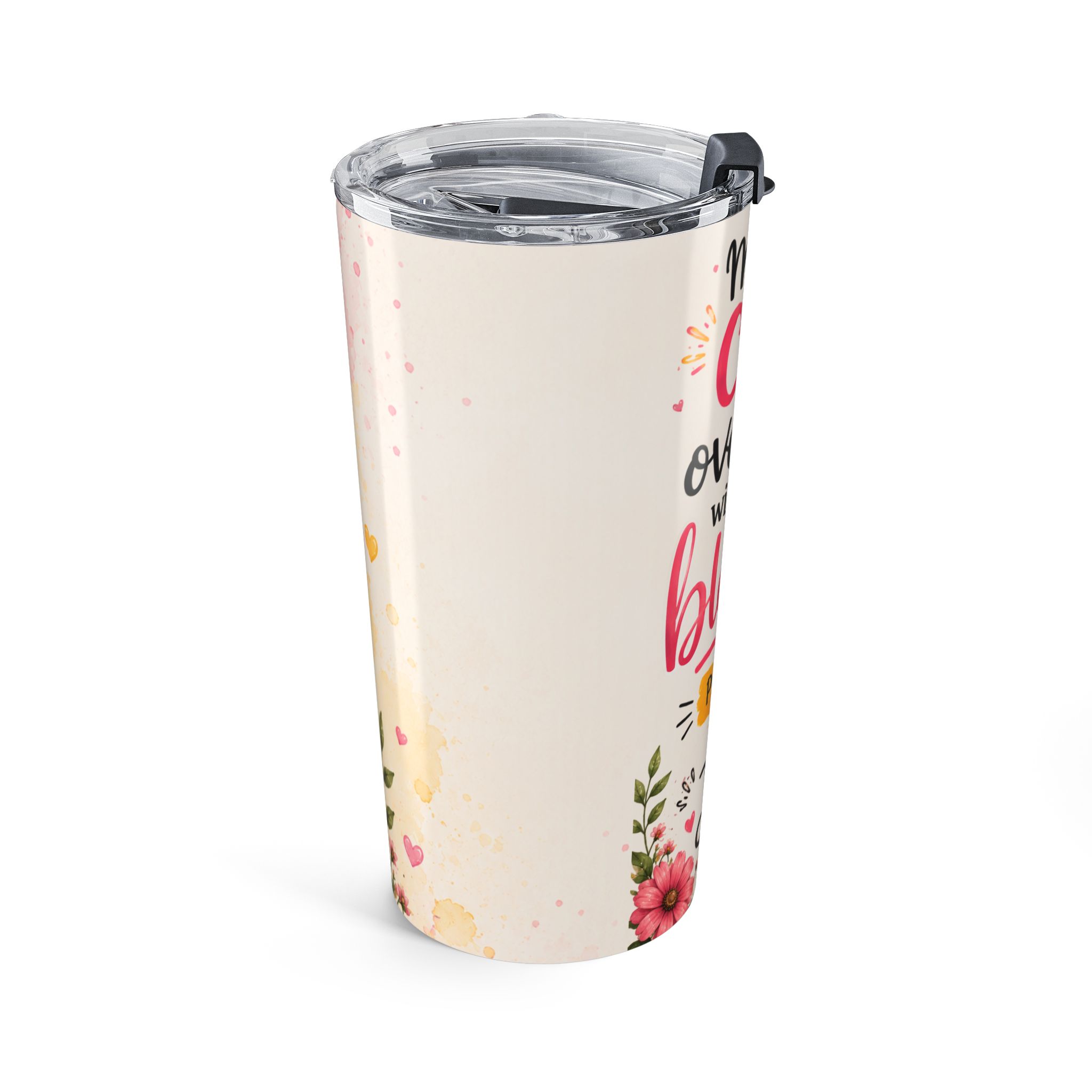 20oz Faith Tumbler — 'Blessings Overflow' Floral Christian Travel Mug - Image 3